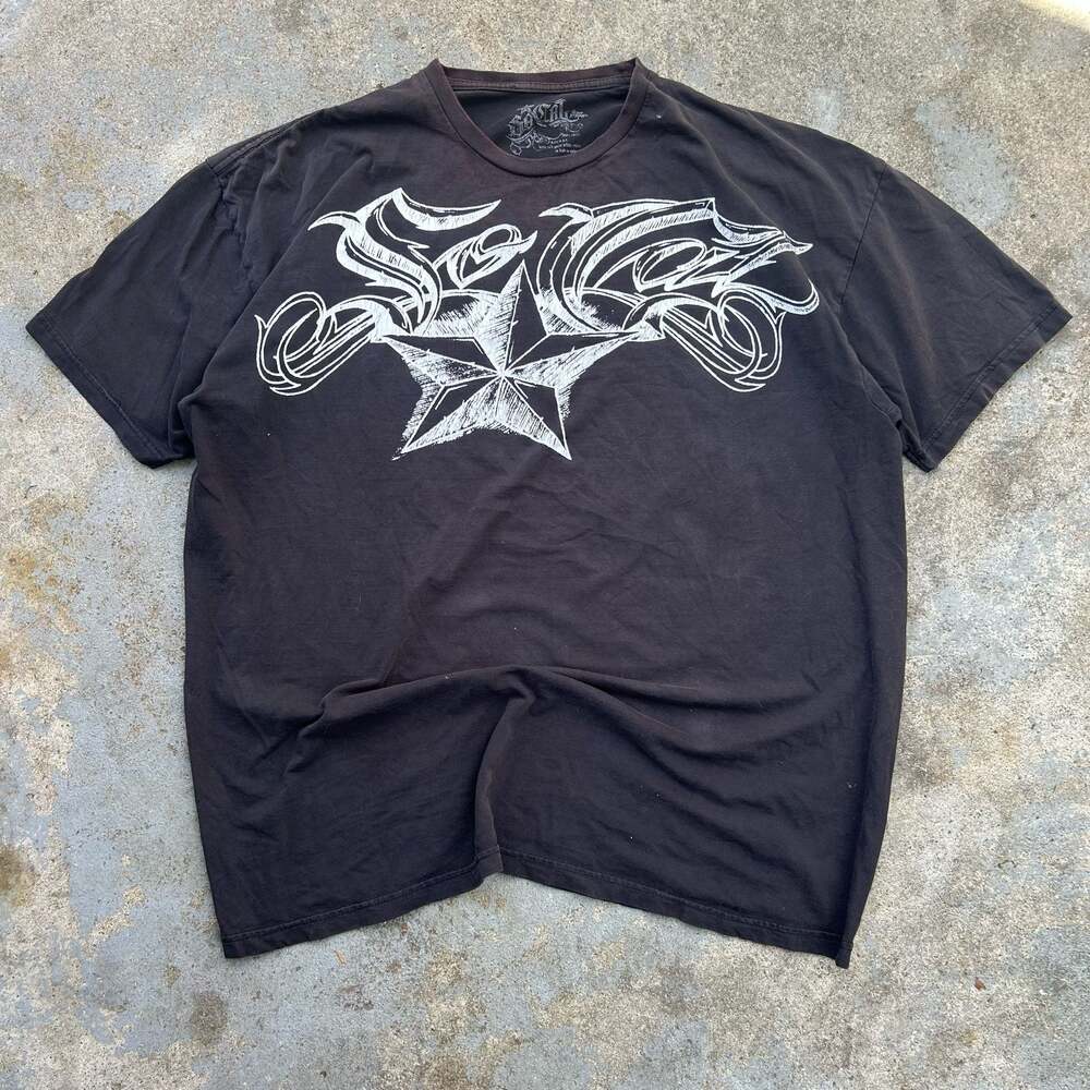 Y2K So Cal Stars Black Faded Shirt Grunge Skater